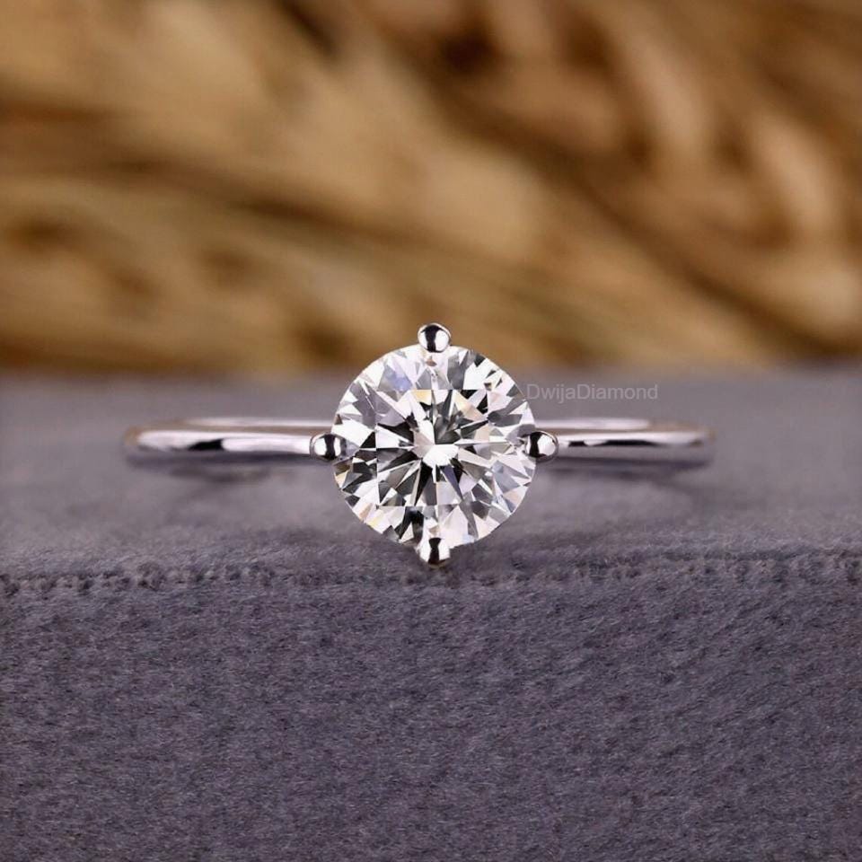 Lab Grown Diamond Engagement Ring: Round Solitaire, Gold Promise Ring