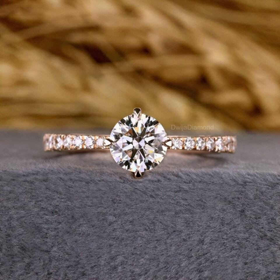 Lab Grown Round Diamond Engagement Ring: Hidden Halo Anniversary Ring