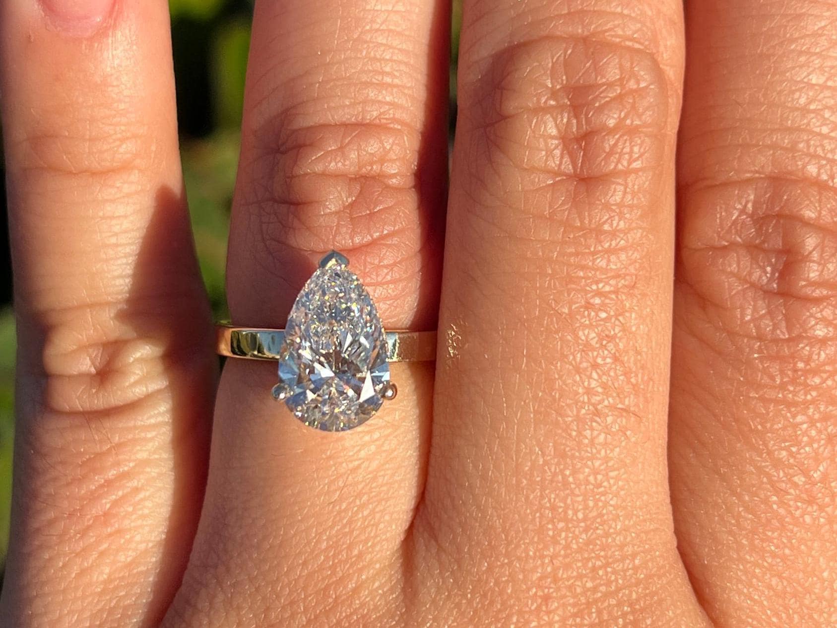 Pear Cut Lab Grown Diamond Engagement Ring: Hidden Halo, Solid Gold