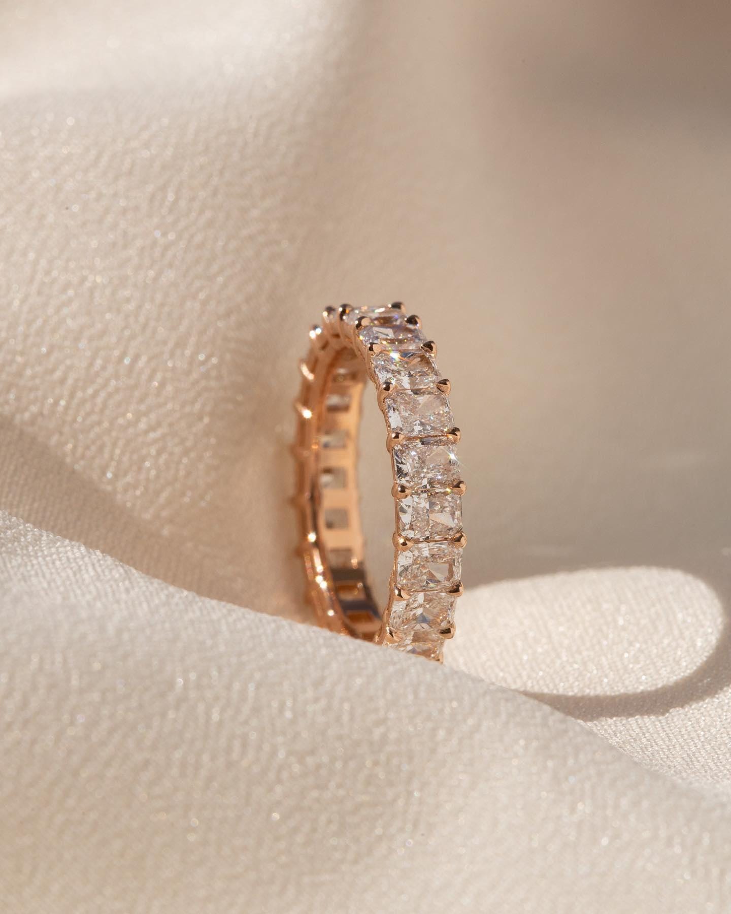 Radiant Cut Lab Grown Diamond Eternity Band: Bezel Set Anniversary Ring