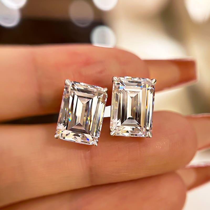 Emerald Cut Lab Grown Diamond Stud Earrings: Solid Gold Solitaire