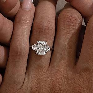 Radiant Cut Lab Grown Diamond Three Stone Engagement Ring, IGI Certified - Image 2