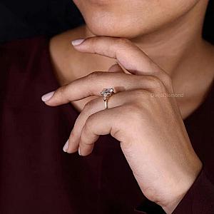 Cushion Lab Grown Diamond Engagement Ring: 14k Gold Three Stone Ring - Image 6