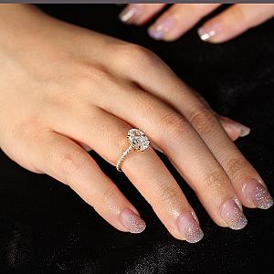 Oval Moissanite Engagement Ring: 14k Gold Hidden Halo, Half Eternity Band - Image 2