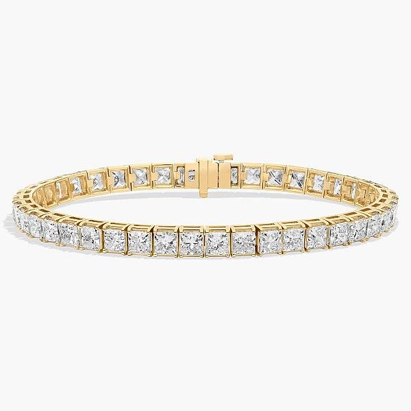 Princess Cut Lab Grown Diamond Tennis Bracelet: 14K Solid Gold Wedding Jewelry
