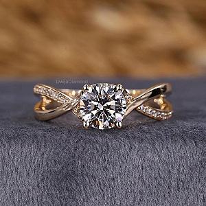 Lab Grown Diamond Engagement Ring: Twisted Band, Solid Gold