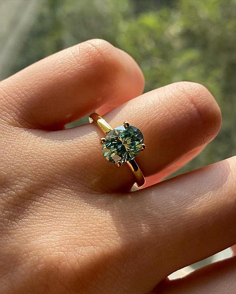 3 CT Green Oval Moissanite Engagement Ring: 14K Gold Solitaire Promise Ring