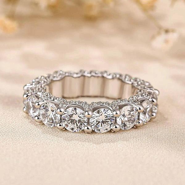 U Prong Micro Pave Round Diamond Full Eternity Wedding Band, 4.50 MM Round Lab Grown Diamond Band, Anniversary Gift for Her, Stackable Band