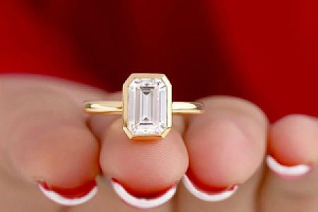 Emerald Cut Moissanite Engagement Ring: Bezel Set Gold Promise Ring - Image 6