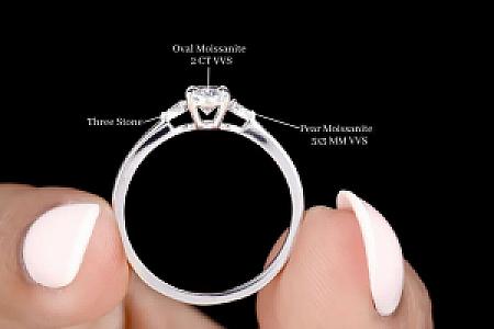 Oval Moissanite Engagement Ring: Three Stone Pear Cut, 2 CT - Image 2