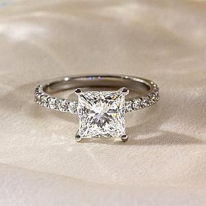 Princess Cut Lab Grown Diamond Engagement Ring: 14K Gold Pave Setting - Image 1