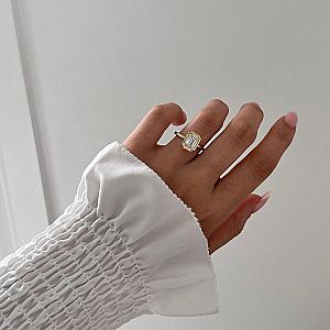 Emerald Cut Lab Grown Diamond Engagement Ring: 14k Yellow Gold Bezel Setting - Image 5