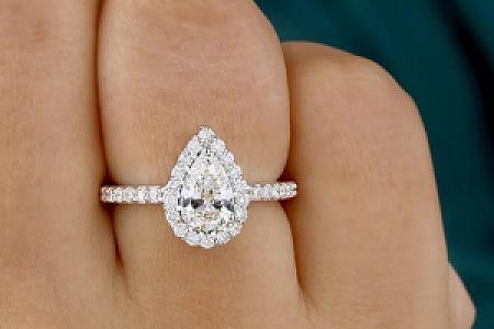 2 CT Pear Cut Moissanite Engagement Ring: Halo Solitaire, 14K Gold