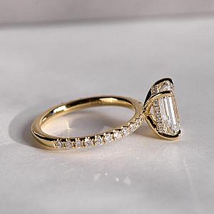 Lab Grown Emerald Cut Diamond Engagement Ring: Pave Hidden Halo - Image 2