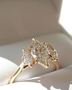 Marquise Moissanite Three Stone Engagement Ring: 14K Gold Cathedral Setting - Image 2