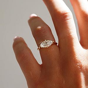 East West Marquise Lab Grown Diamond Engagement Ring - 14k White Gold - Image 8