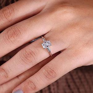 Radiant Lab Diamond Engagement Ring: 10k Rose Gold Three Stone Trilogy - Image 6