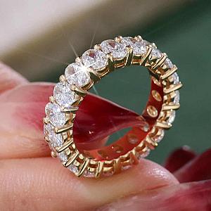 Oval Lab Grown Diamond Eternity Band: Solid Gold Wedding Ring - Image 2