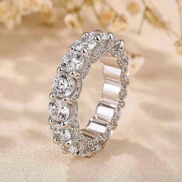 U Prong Micro Pave Round Diamond Full Eternity Wedding Band, 4.50 MM Round Lab Grown Diamond Band, Anniversary Gift for Her, Stackable Band