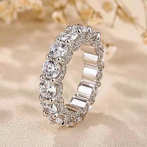 U Prong Micro Pave Round Diamond Full Eternity Wedding Band, 4.50 MM Round Lab Grown Diamond Band, Anniversary Gift for Her, Stackable Band