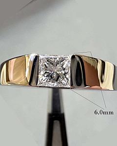 Princess Cut Lab Grown Diamond Men's Ring: Bezel Set Engagement, Solid Gold
