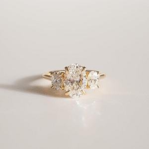 Oval Lab Diamond Three Stone Ring: 14K Gold Anniversary Ring - Image 2
