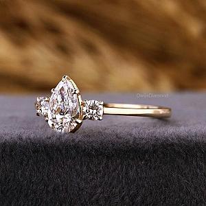 Pear Lab Grown Diamond Engagement Ring: 3-Stone Anniversary, Solid Gold - Image 3