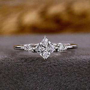 Lab Grown Diamond Ring: Princess Cut Three Stone Compass Prong - Image 1