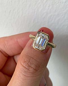 Emerald Cut Lab Grown Diamond Engagement Ring: 14k Yellow Gold Bezel Solitaire - Image 6