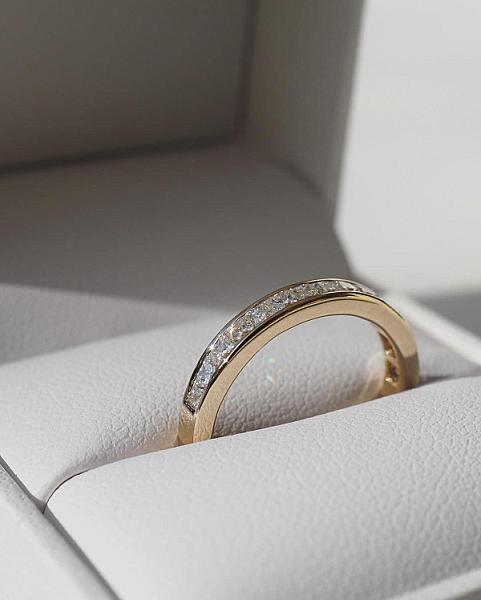 Princess Cut Lab Diamond Half Eternity 14k Gold Wedding Band