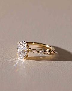 Oval Lab Grown Diamond Engagement Ring: Marquise & Round Side Stones - Image 2