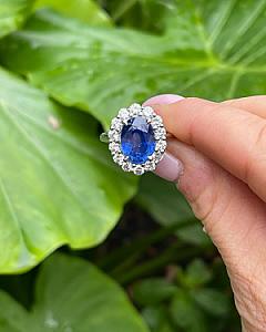 Oval Sapphire Engagement Ring: Halo Moissanite, 14K Gold Bridal Ring - Image 3