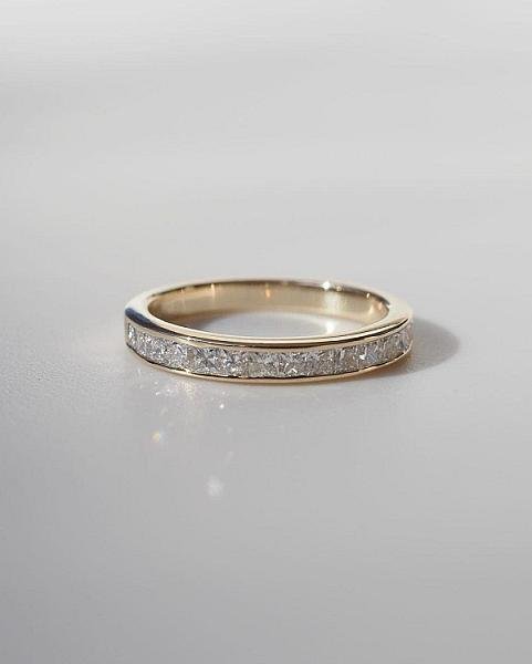 Princess Cut Lab Diamond Half Eternity 14k Gold Wedding Band
