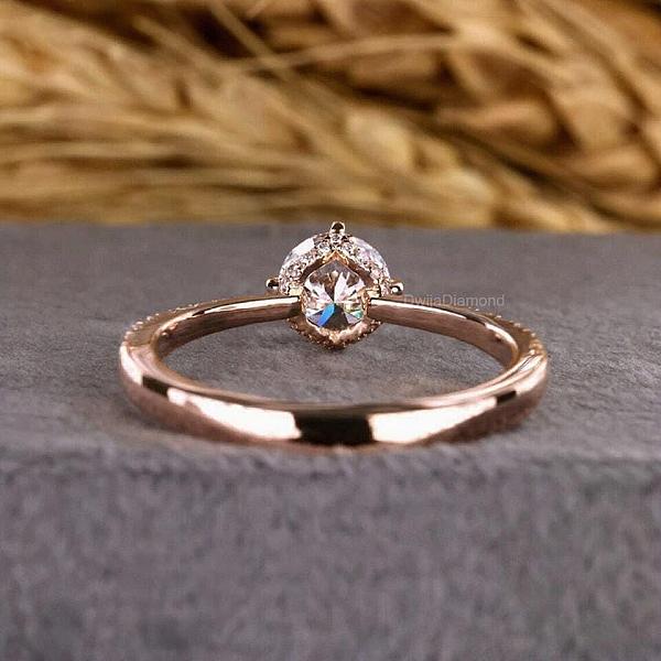 Lab Grown Round Diamond Engagement Ring: Hidden Halo Anniversary Ring
