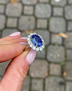 Oval Sapphire Engagement Ring: Halo Moissanite, 14K Gold Bridal Ring - Image 8