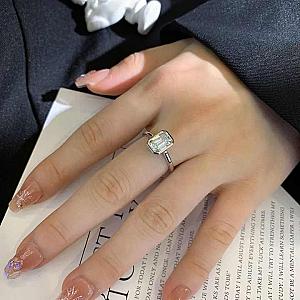 Emerald Cut Lab Grown Diamond Ring: Solitaire Bezel Engagement - Image 6