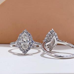Marquise Cut Moissanite Halo Engagement Ring: Pave Set Bridal Ring - Image 7