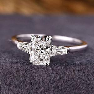 Radiant Lab Diamond Engagement Ring: 10k Rose Gold Three Stone Trilogy - Image 2