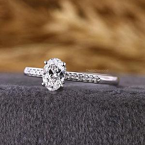 Lab Grown Oval Diamond Engagement Ring: Hidden Halo, Solid Gold