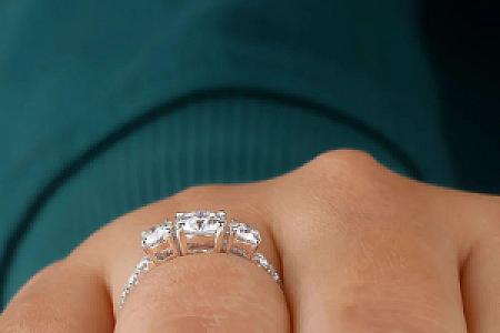 1 CT Round Moissanite Engagement Ring: 14K White Gold Pave Anniversary Ring - Image 3