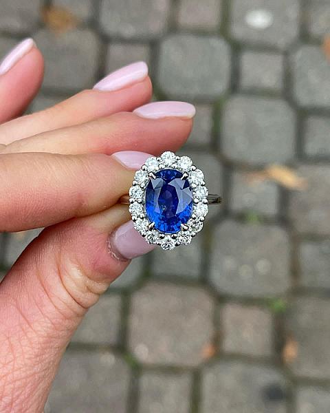 Oval Sapphire Engagement Ring: Halo Moissanite, 14K Gold Bridal Ring