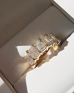 Emerald Cut Lab Grown Diamond Band: Gold Half Eternity Wedding Ring