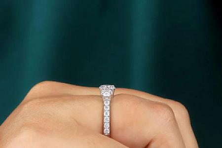 1 CT Round Moissanite Engagement Ring: 14K White Gold Pave Anniversary Ring - Image 4