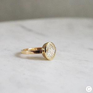 1.00 Carat Oval Lab Grown Diamond Engagement Ring, 14k Yellow Gold Bezel Solitaire - Image 6