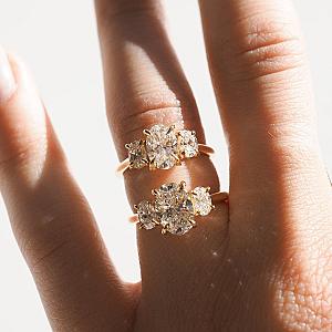 Oval Lab Diamond Three Stone Ring: 14K Gold Anniversary Ring - Image 4
