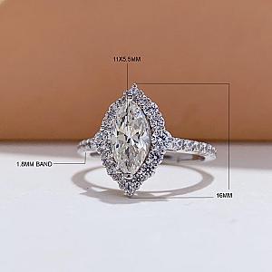 Marquise Cut Moissanite Halo Engagement Ring: Pave Set Bridal Ring - Image 2