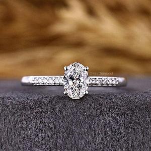 Lab Grown Oval Diamond Engagement Ring: Hidden Halo, Solid Gold