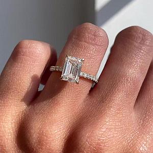 Lab Grown Emerald Cut Diamond Engagement Ring: Pave Hidden Halo - Image 7