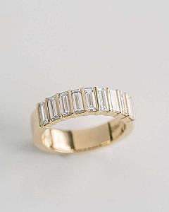 Vintage Baguette Moissanite Wedding Band: 14k Yellow Gold Half Eternity - Image 7