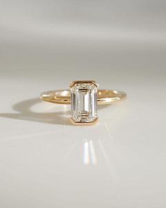 2.00CT Emerald Cut Lab Grown Diamond Ring: 14K Yellow Gold Half Bezel Set - Image 1